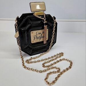 Aldo Black Atma Perfume Bottle Crossbody Purse Bag Eau de Parfum Gold Chain